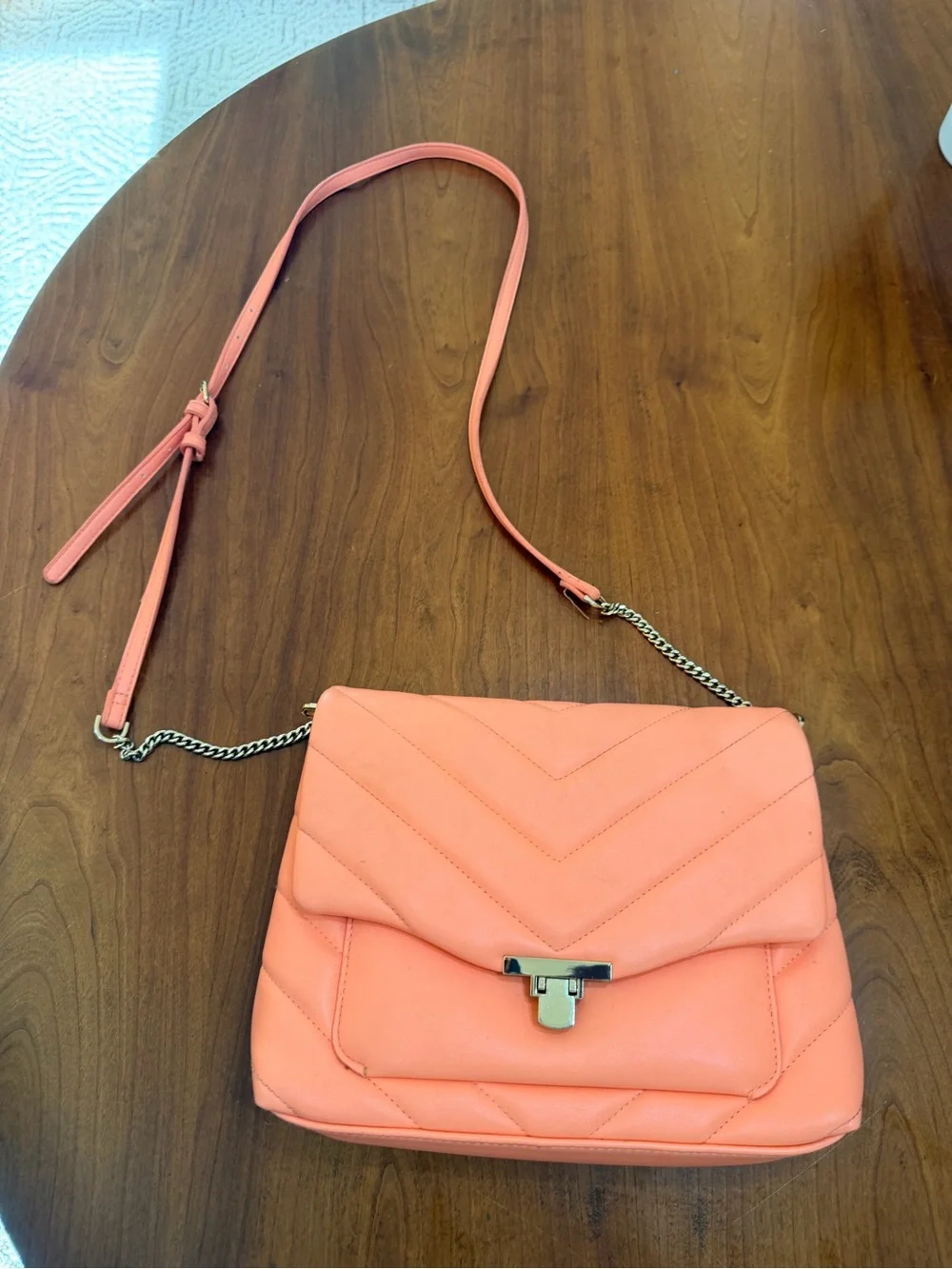 a new day Coral-Peach Quilted Crossbody Bag